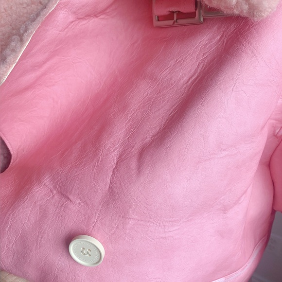 Pink Cropped Faux Leather Sherpa Jacket NWT L - Picture 5 of 9